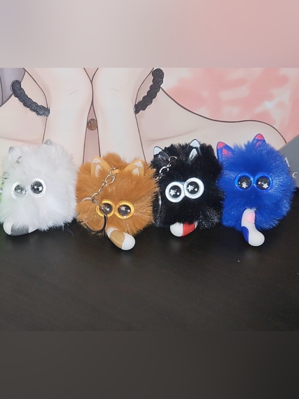 Fuzzy Cat Pom-Pom Keychain - White, Brown, Black or Blue Available $10 each NWOT
